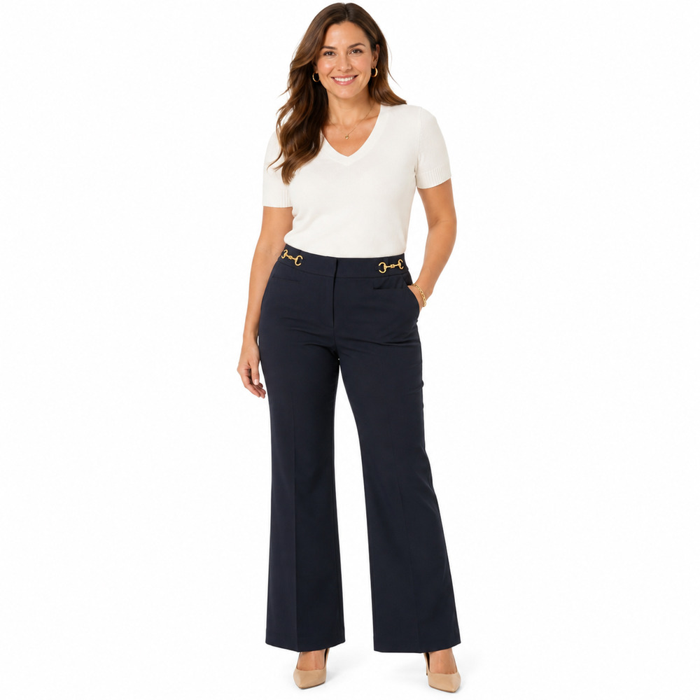Ann Taylor Loft The Sutton Flare Horse Bit Waist Stretch Cotton Pants sz 8